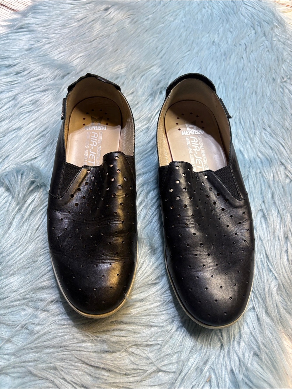 Mephisto Korie Perforated Black Comfort Leather Slip On Shoes sz 10